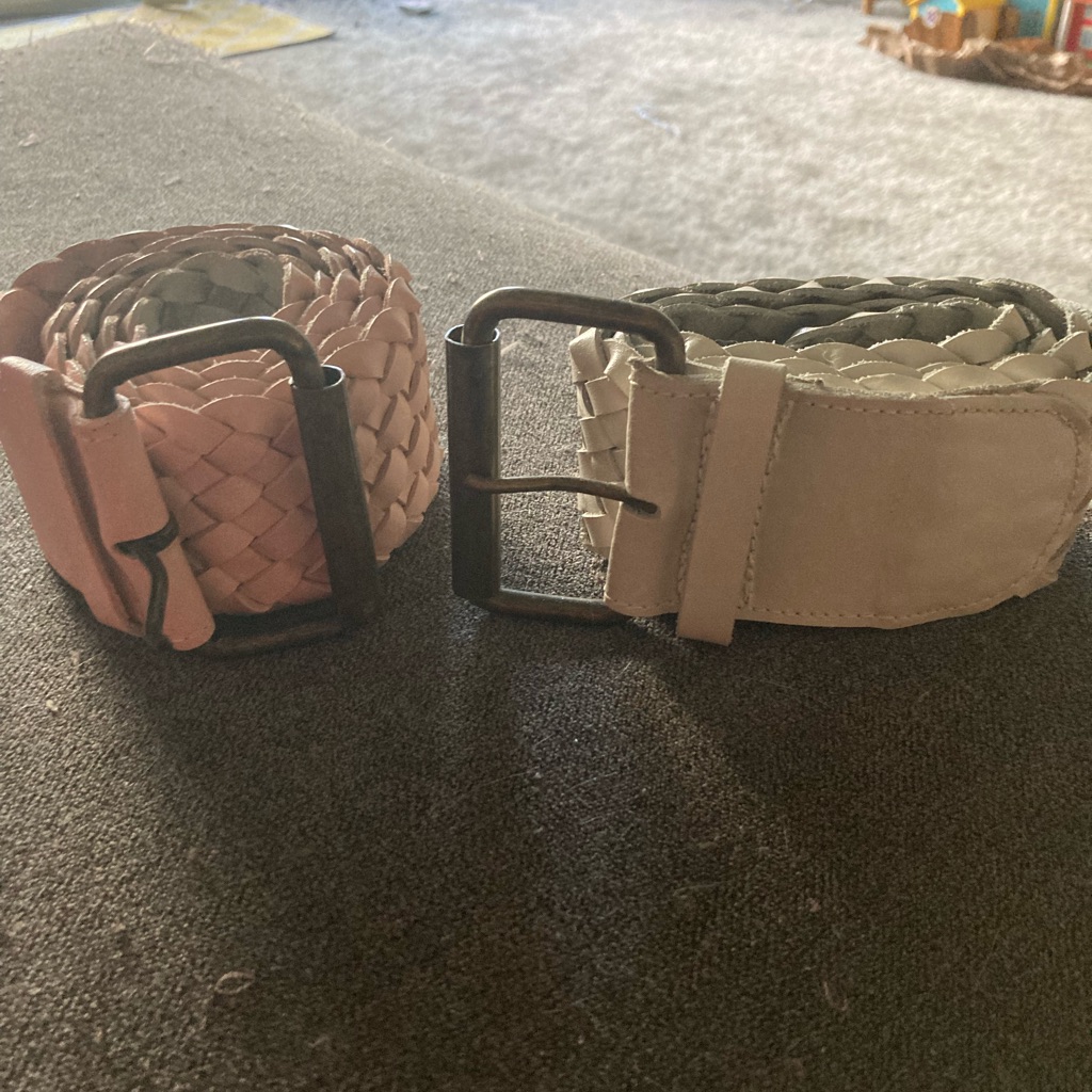 Womans Woven Leather Belts - Pink And Tan